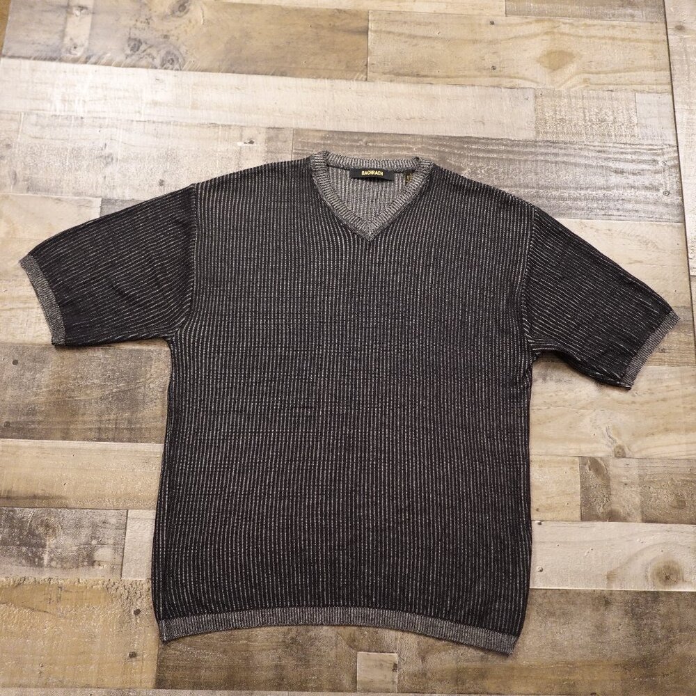 Vintage Bachrach ribbed knit sweater men's large v-neck short sleeve